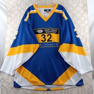 Pop Tops Pro‎ Hockey Jersey, Blue & Yellow, Adult XL, Hoyt 32, Vintage Style